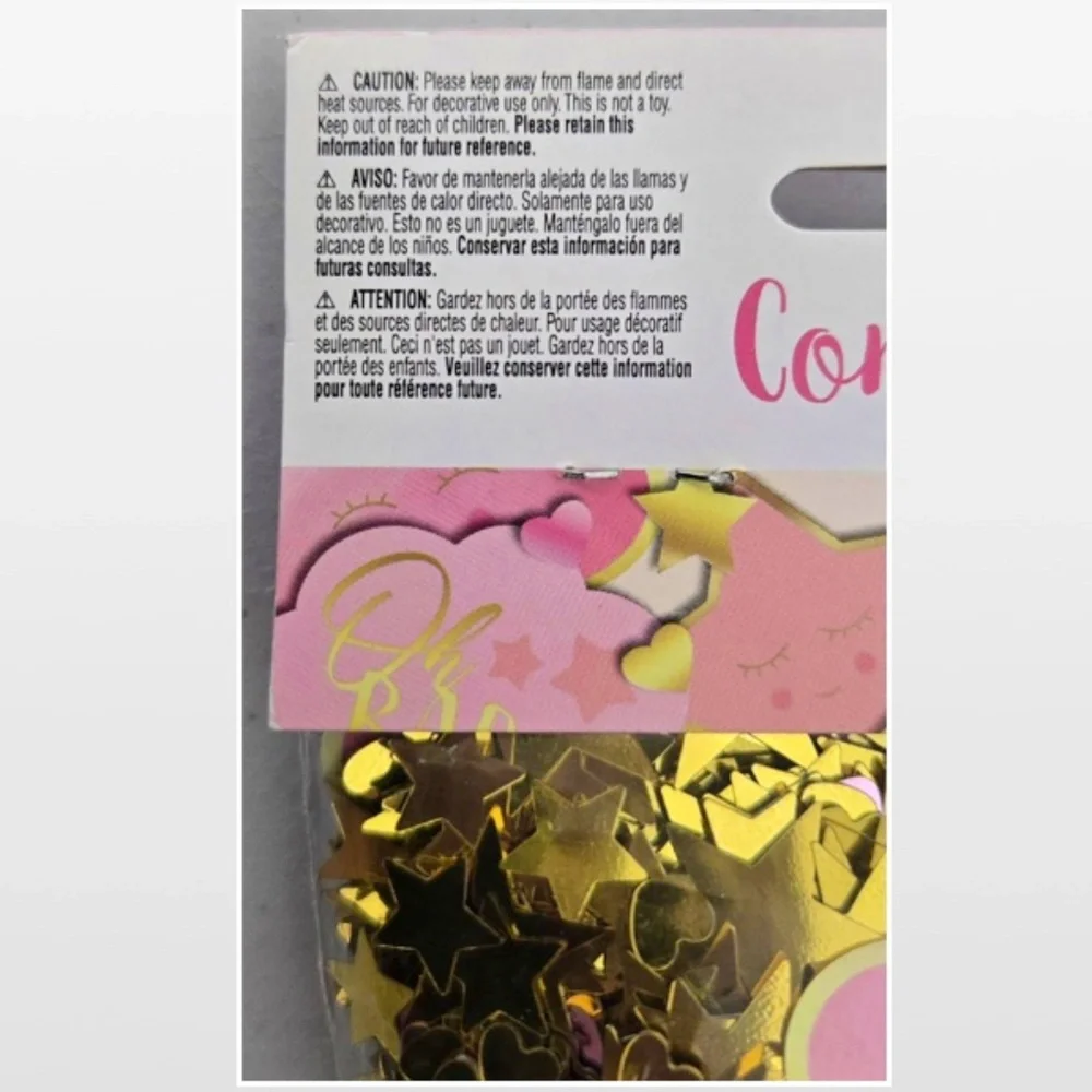 New amscan Confetti Baby Girl Party Gold Stars Hearts Pink Clouds 2.5oz NWT